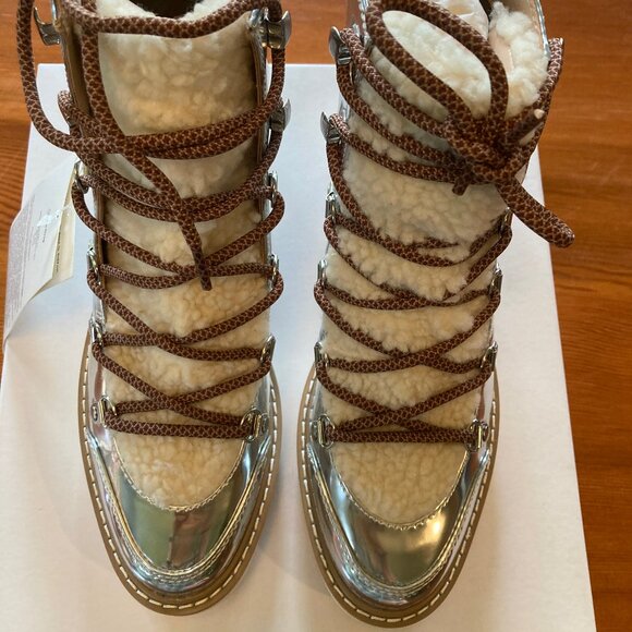 The Drop Women's Silver Faux Lined Lace Up Ankle Winter Boots Size 7.5 NWT - Picture 1 of 11